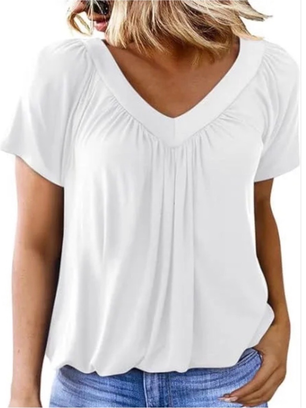 White V-Neck Short Sleeve Top
